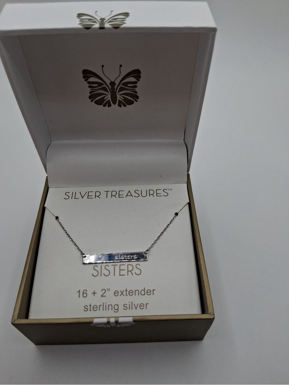 Silver Treasures Sisters Necklace 925 Sterling Silver Bar 16”+2” Extender Box